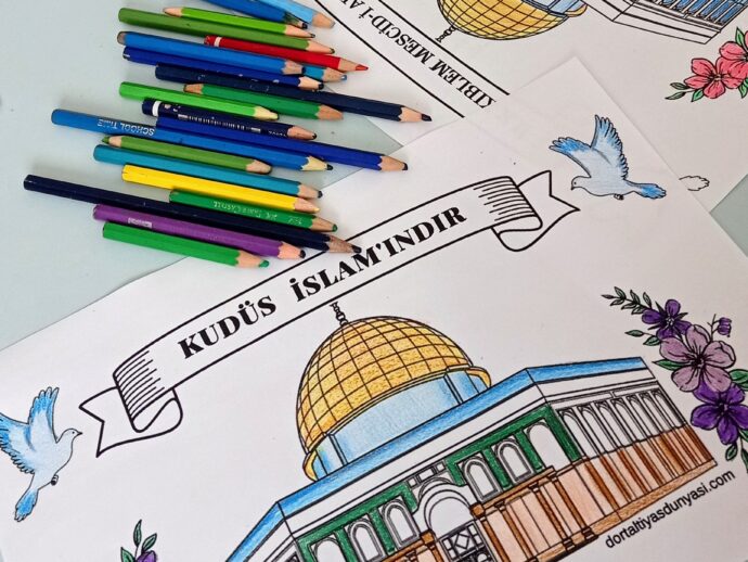Kudüs İslam’ındır –  İlk Kıblem Mescid-i Aksa – Boyama Sayfası